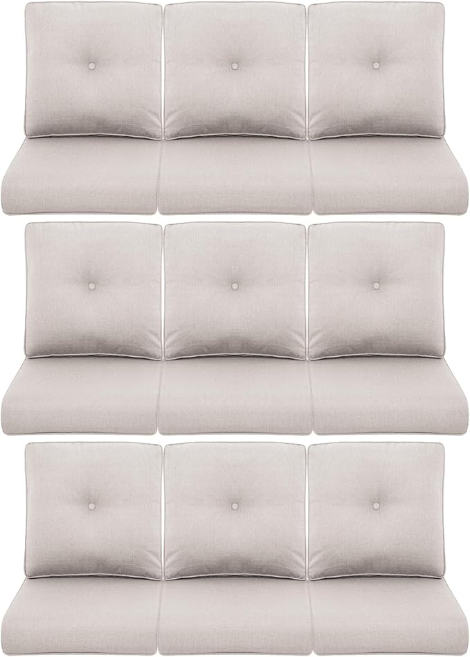 9-Piece Outdoor Patio Cushion Set - Fade & Water Resistant with Removable Olefin Cover, 22x24x4 Inch Memory Foam Cushions for Wicker Sectional Sofa – Beige/Buckle