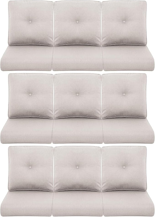 9-Piece Outdoor Patio Cushion Set - Fade & Water Resistant with Removable Olefin Cover, 22x24x4 Inch Memory Foam Cushions for Wicker Sectional Sofa – Beige/Buckle