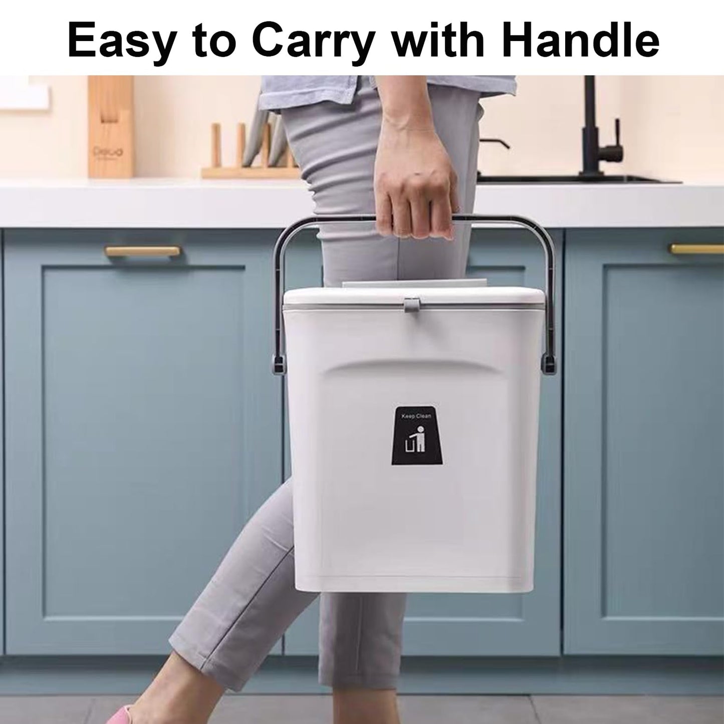 LALASTAR Small Trash Can with Lid, Kitchen Compost Bin for Countertop or Under Sink, Plastic Hanging Waste Basket for RV/Office/Bedroom/Dorm, Mountable, 9L/2.4 Gal, White