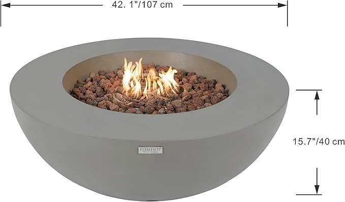 Elementi | Lunar Gas Fire Pit Cast Concrete 42" Round Fire Table, Outdoor Fire Pit Electronic Ignition | Canvas Cover, Lava Rock Included | Light Gray (Natural Gas)