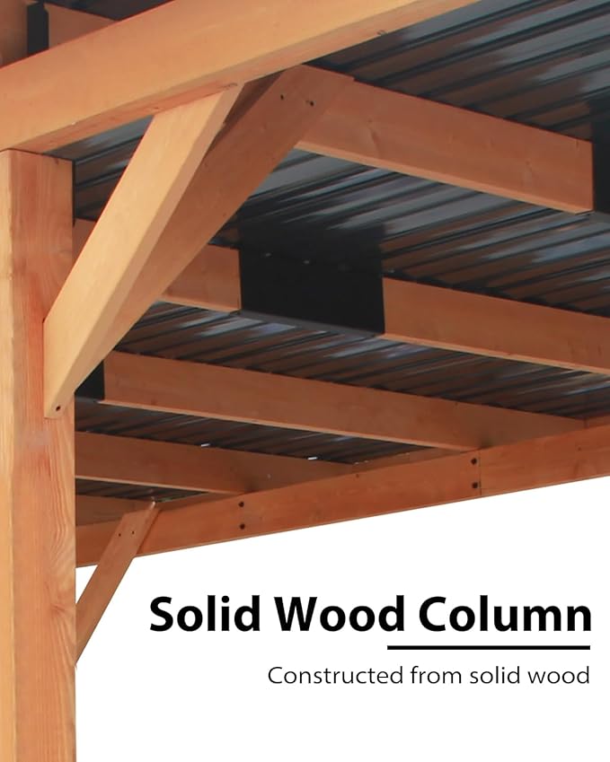 18.3 x 12.6 x 7.8 FT Carport, Wood Outdoor Gazebo Pavilion with Hardtop Sloped Steel Roof, Heavy Duty Waterproof Car Port for Backyard, Patio, Deck and Lawn