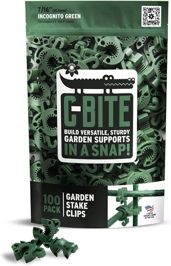 Plant Support Clips for Trellis, Garden Stakes, Wire Fence, Climbing Plants, Indoor Gardening, Hydroponics Systems, and Vines | Durable Gardening Clips (Incognito Green - 100 Pack)