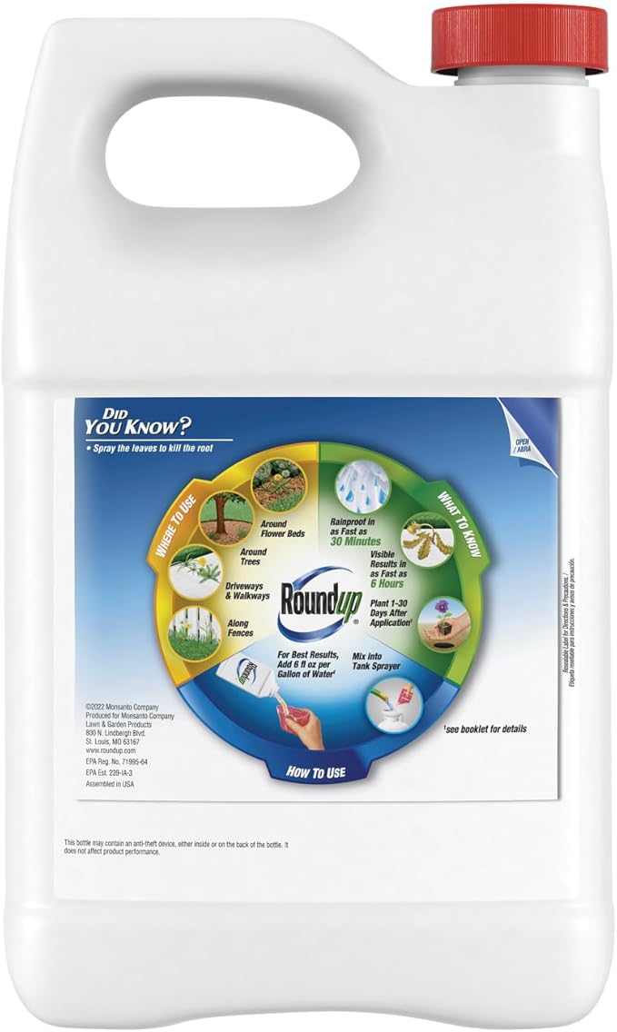 Roundup Weed & Grass Killer₄ Concentrate, Use in and Around Flower Beds, Walkways and Other Areas of Your Yard, 1 gal.