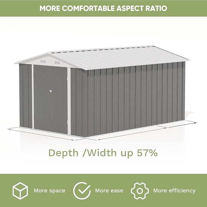 Patiowell 8 x 12 FT Metal Storage Shed for Outdoor, Steel Yard Shed with Design of Lockable Doors, Utility and Tool Storage for Garden, Backyard, Patio, Outside Use, Grey