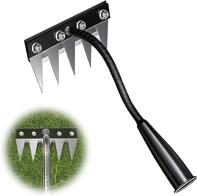 Iron Weeding Rake, 5-Teeth Detachable Gardening Hand Weeder Tool with Ergonomic Grip, Heavy-Duty Hand Weeder Puller Tool for Yard & Lawn & Flowerbeds