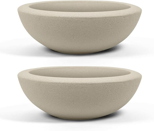 ARBORA 21" Santorini Bowl 2-Pack with Classic Cream Finish - Polyresin Indoor and Outdoor Planter2, Durable, Weatherproof, Lightweight, Large Plant Pots for Patio, Garden, Deck, Entryway