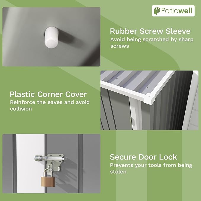 Patiowell 3 x 3 FT Outdoor Storage Shed,Small Garden Tool Storage Shed with Sloping Roof and Single Lockable Door, Outdoor Shed for Backyard Garden Patio Lawn, Grey