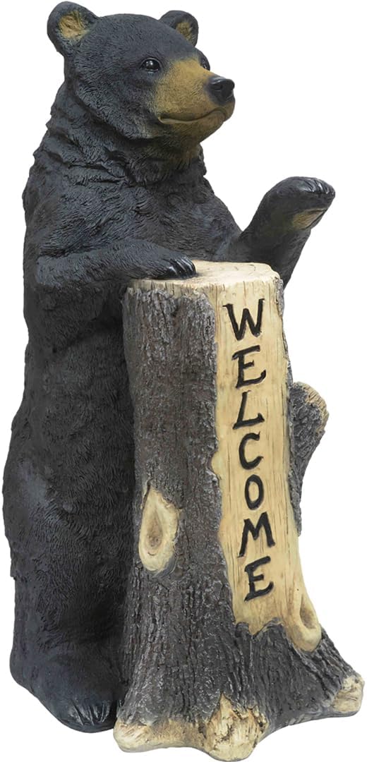 Black Forest Décor Standing Bear Tree Trunk Welcome Sign – Rustic Black Bear Decor, 14"W x 20"D x 35 1/2"H