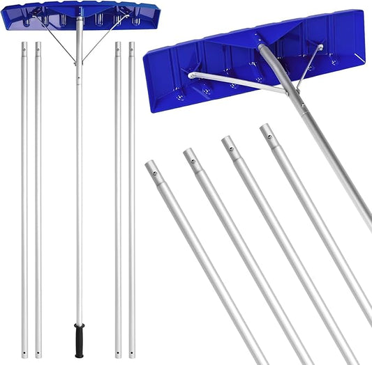 Gisafai Snow Roof Rake Snow Removal Tool with 5 Section Tubes 25 Inch Blade Adjustable 4.8-20 ft Reach Aluminum Shovel Rugged Slide for Single Cabins Car Roof(Dark Blue)