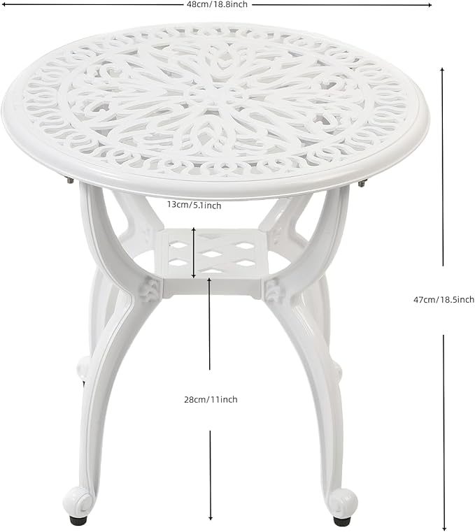 KAILI Outdoor Cast Aluminum Side Table Patio Side Table Backyard, Pool, Indoor, Easy Maintenance and Weather Resistant Coffee Table Porch Table Bistro Table (18.5round-White)