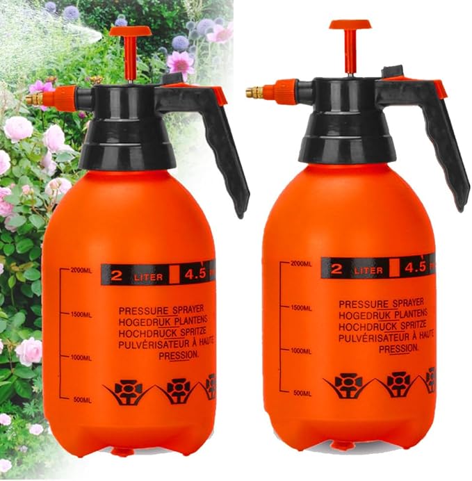MRPAPA 2 Pack Handheld Pump Sprayer, Garden Pressure Water Spray Bottle with Adjustable Brass Nozzle for Plants (2LOrange-2PCS)