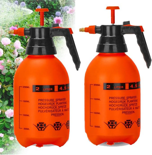 MRPAPA 2 Pack Handheld Pump Sprayer, Garden Pressure Water Spray Bottle with Adjustable Brass Nozzle for Plants (2LOrange-2PCS)