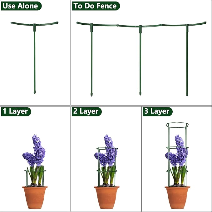 36 Packs Plant Support Stake, Half Round Stackable 3 Tier Garden Flower Support, Plant Stakes for Indoor Outdoor Plants Tomato,Monstera, Peony, Hydrangea, Climbing Plants