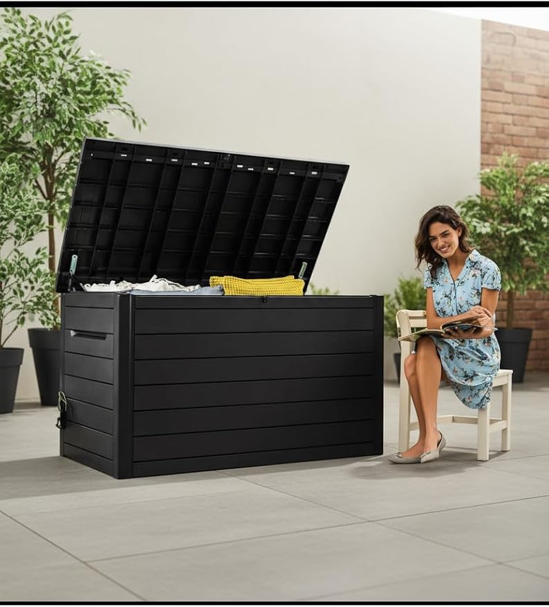 230 Gallon Deck Storage Box Outdoor Patio Container (Graphite Black)