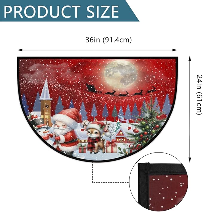 Christmas Half Round Door Mat, Merry Christmas Snow Scene Santa Elk Semicircle Door Mats, Non Slip Area Rug Soft Doormat for Indoor Entrance Wear Resistant Welcome Mat for Garage Patio Home 24 x 36 In