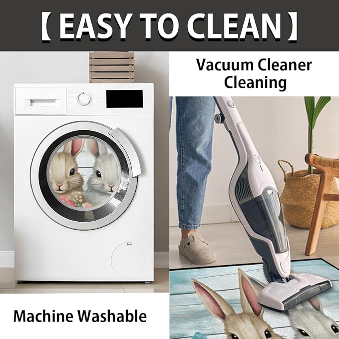 Easter Half Round Door Mat - Rabbit Spring Flower Semicircle Doormat, Non Slip Area Rug, Soft for Front Door, Indoor Entrance, Wear Resistant Welcome Mat for Garage, Patio, Home Decor - 24 x 36 In