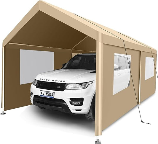 Carport 10x20 Ft Heavy Dut Car Port Canopy, Portable Garage Shelter Car Tents Carpas para Carros All Weather for Automobiles Truck Boat (Khaki)