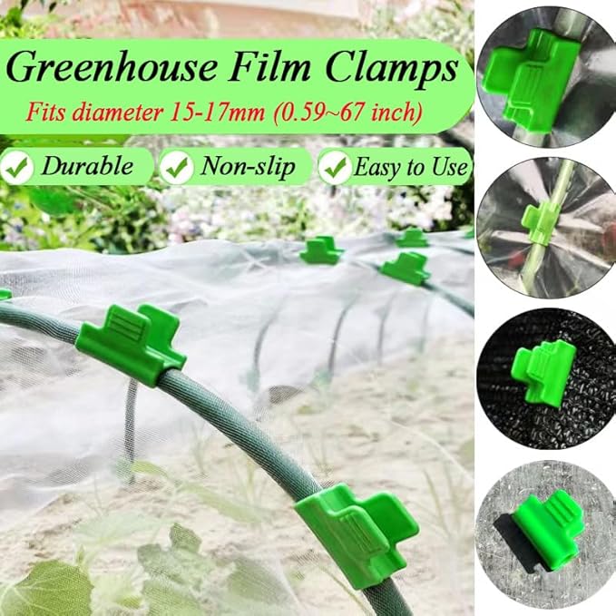 24pcs Greenhouse Clamps, Plant Clips, Garden Film Row Cover Netting Tunnel Hoop Clip for 15-17mm PVC Pole Tubes, Frame Shading Net Rod Clip Fix for Season Plant Extension Support (16mm)
