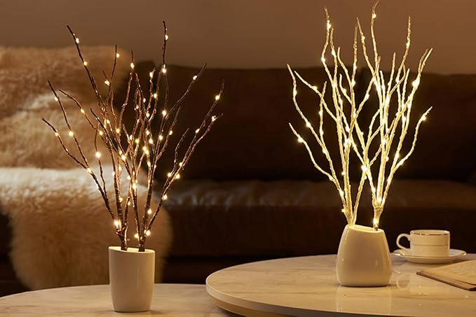 Fudios Lighted Branches with Timer 70 LED Fairy Lights 18in Battery Operated, Willow Branches with Lights for Vase Christmas Holiday Home Decor