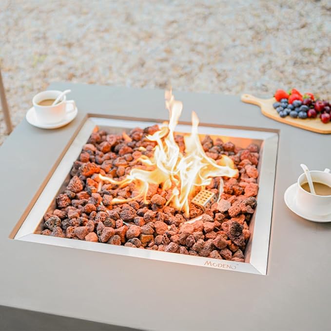 Westport Concrete Fire Pit 34" x 34" Outdoor Patio Firepit Includes Lava Rocks Modern Fire Pits & Outdoor Fireplaces for Garden, Deck, Indoor & Outdoor Heating