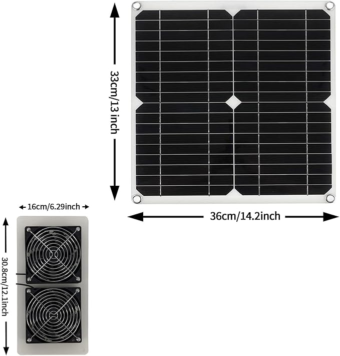 25W Solar Powered Fan for Chicken Coop, Plug Play, Solar Exhaust Fan for Shed, Greenhouse, Dog House, Kennel, Attic, Barn, Waterproof Ventilation with Strong Airflow, Easy Connector