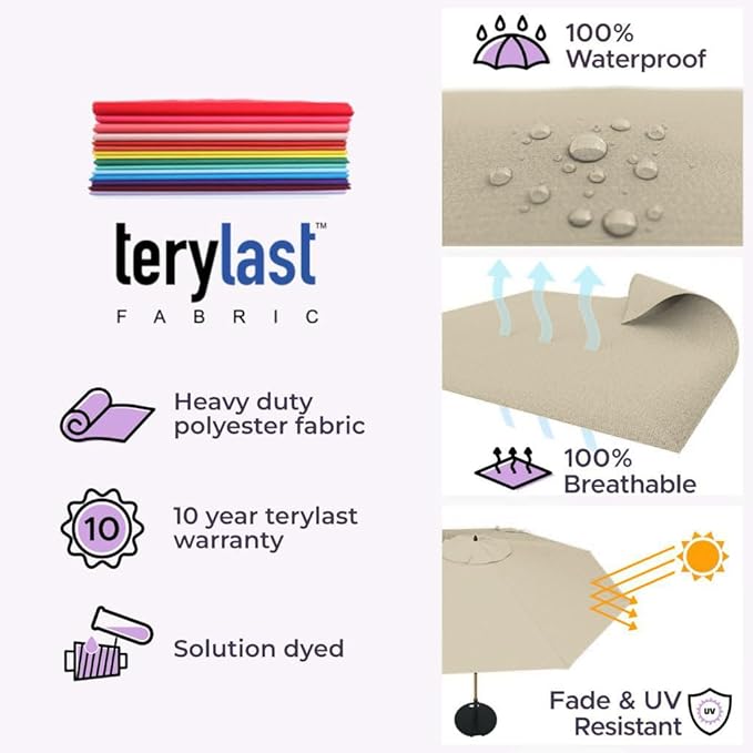 Midtown Umbrellas The Swilt 8 Feet Patio Umbrella in Terylast Chestnut (Beige) Polyester Fabric - Fiberglass Ribs, Auto-Tilt Aluminum Frame For Backyard, Deck, Garden, Pool - White Pole