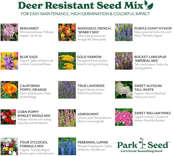 Park Seed Grow Your Own Vibrant Annual and Perennial Wildflower Garden Seed Mixture, Easy to Grow Varieties for Pollinators and Spring Gardens - Deer Resistant Mix, 5 lbs
