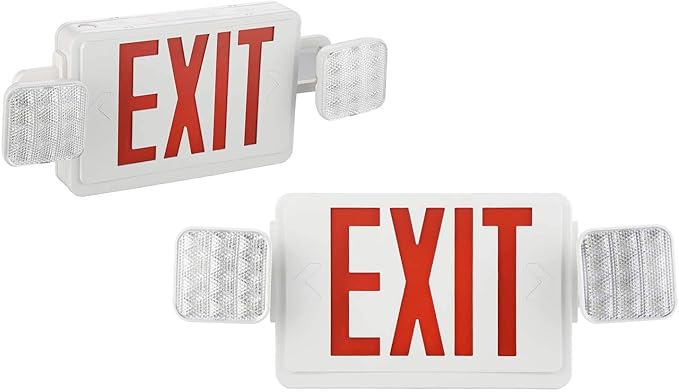 2 PACK LED Exit Sign Battery Backup with Emergency -EXIT Sign with 2 Adjustable Head Lights and Back Up Batteries- Emergency Exit Lighting, UL 924,120-277 VAC.