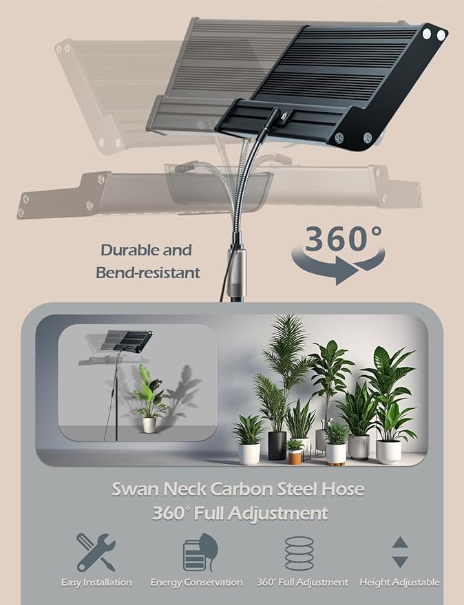 ANCIENTPWR Industrial-Grade Plant Grow Light, Full Spectrum for Indoor Plants with Auto Timer (3/9/12H), 10-Level Dimming, 75.5" Adjustable Height, Flexible Gooseneck & 4.1lb Heavy Base