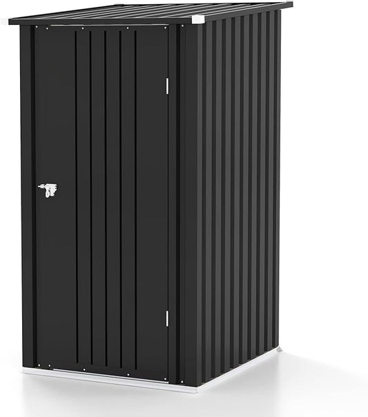 Patiolife 3 x 3 FT Metal Storage Shed, Small Patio Tool Shed with Sloping Roof & Lockable Door, Outdoor Garden Steel Shed for Backyard, Lawn, Easy-Assembly Black