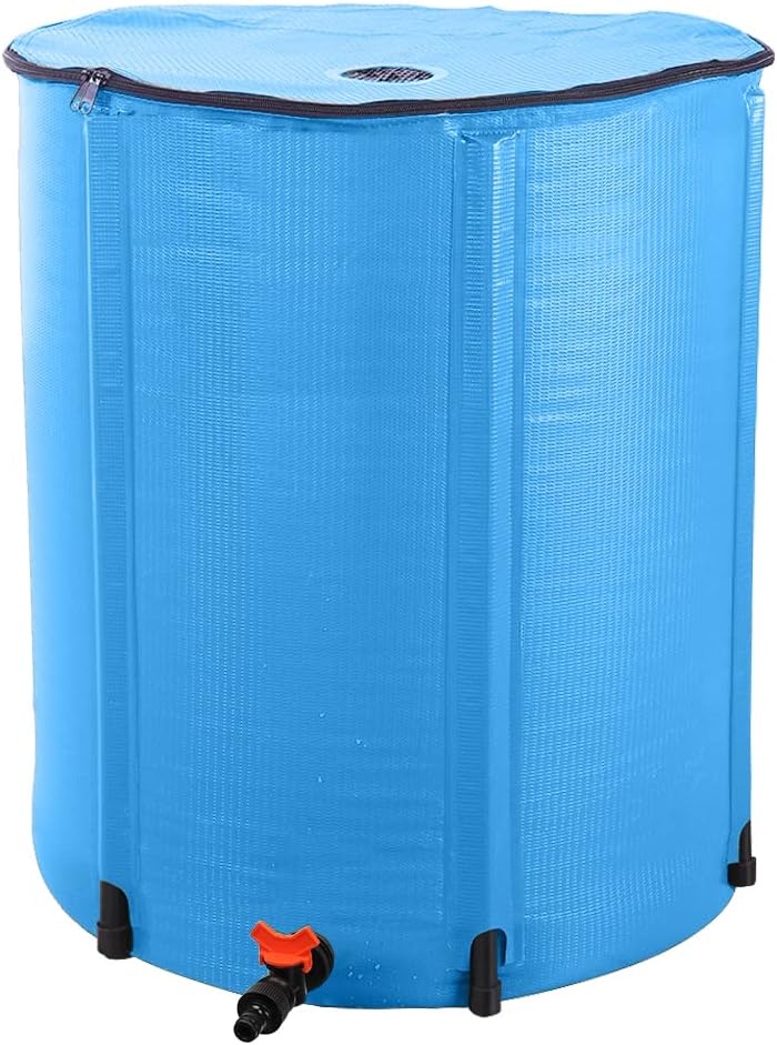 50 Gallon Collapsible Rain Barrel, Water Storage Tank, Portable Rainwater Collection System, Rain Catcher Barrel with Spigots and Overflow Kit, Rain Water Barrel Collector for Garden, Blue