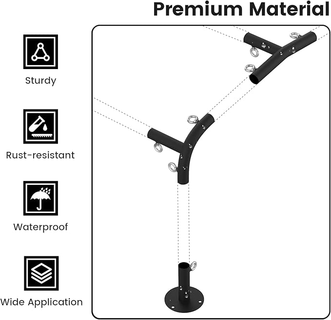 1 3/8'' Canopy Fittings for 4 Leg Carport Frame Parts, Black Canopy Pipe Fittings with Eye Bolts, Carport Frame Kit Low Peak Connectors with 156 Degree Angle(10Pcs)