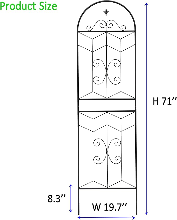 Metal Garden Trellis Rustproof Trellis for Climbing Plants Outdoor Flower Support (Black-2 Pack, 71"x19.7")