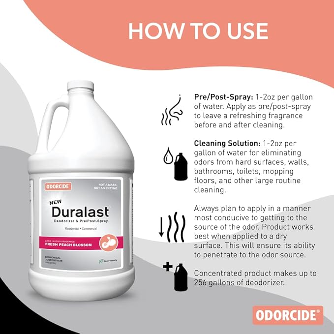Duralast Peach Blossom Odor Eliminator Concentrate – Odor Eliminator for Strong Odor on Carpet, Floors, & More – Smoke, Sweat, & Pet Odor Eliminator for Home w/Non-Enzymatic Formula (1 Gal)