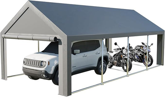 Carport - Upgraded 13x26 FT Oversized Heavy Duty Car Tent Storge Shelter Garage with Zipper Vents & Doors, Tarp Thicken Car Canopy with Reinforced Steel Poles Car Port for SUV, Boats