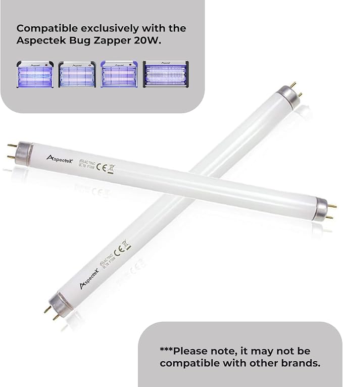 ASPECTEK Bug Zapper Mosquito UV Lamp Replacement Bulbs - Pack of 2X 10W UV Light Tubes, Compatible with ASPECTEK 20W Electronic Bug Zapper Models for Indoor Use
