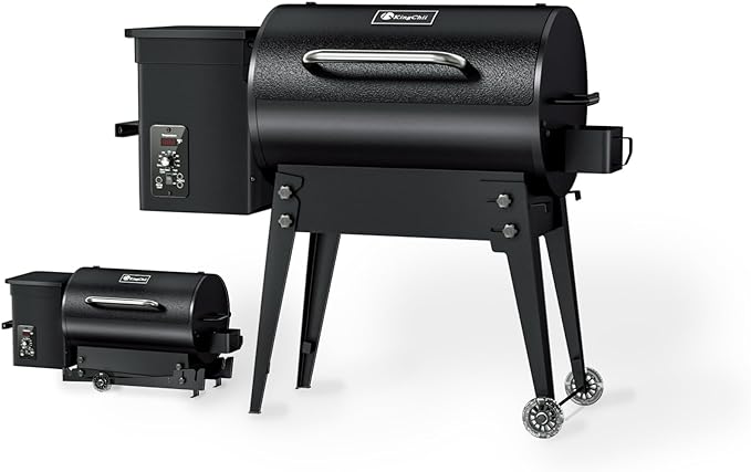 KingChii Portable Electric Wood Pellet Grill & Smoker with Foldable Legs, 456 SQ.IN Grill Capacity, 18LB Hopper, with PID Temperature Control (180-425°F) for Backyard Camping Bake and Roast
