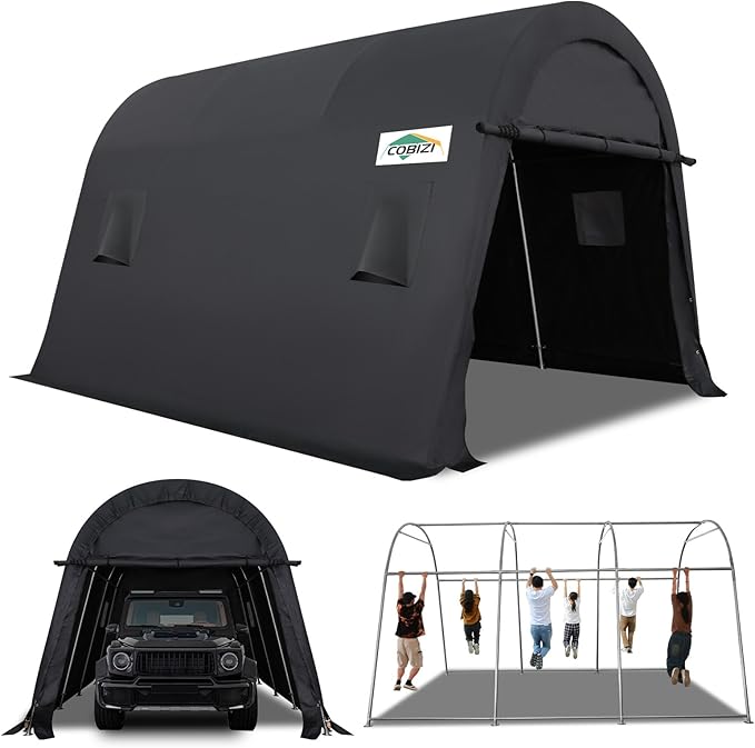 COBIZI Carport 10x15 FT Heavy Duty, Portable Garage, Carport Canopy with All-Steel Metal Frame & Vents, Round Style Outdoor Storage Shed for Car, Truck, Boat, Patio Furniture Anti-Snow Waterproof