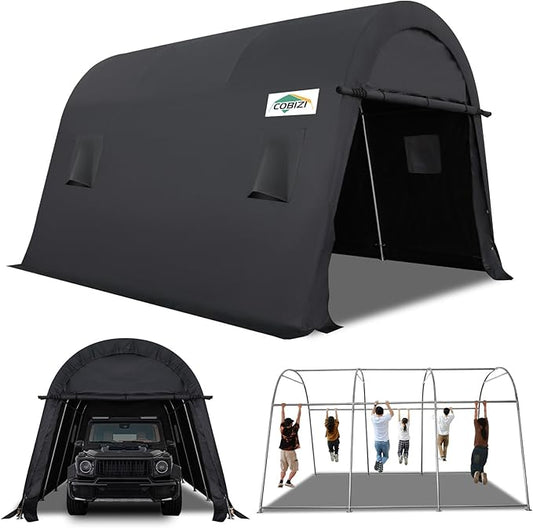 COBIZI Carport 10x15 FT Heavy Duty, Portable Garage, Carport Canopy with All-Steel Metal Frame & Vents, Round Style Outdoor Storage Shed for Car, Truck, Boat, Patio Furniture Anti-Snow Waterproof