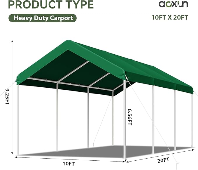 Aoxun 10x20 ft Heavy Duty Carport with Tarp & Wind Resistance Portable Carport Car Tent Outdoor Car Port with Tear Resistant Canopy, No Sidewall - Green