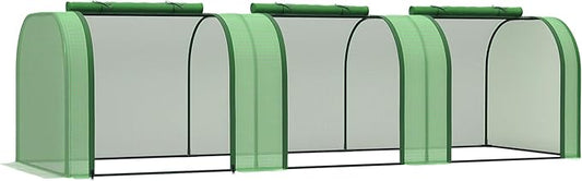 Outsunny 10' x 3' x 2.5' Mini Greenhouse, Portable Tunnel Green House with Roll-Up Zippered Doors, UV Waterproof Cover, Steel Frame, Green
