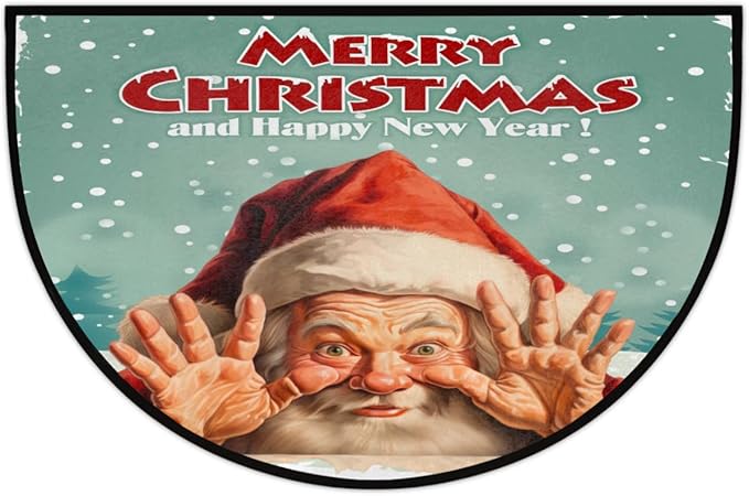 Christmas Half Round Door Mat, Merry Christmas Funny Santa Semicircle Door Mats, Non Slip Area Rug Soft Doormat for Indoor Entrance Wear Resistant Welcome Mat for Garage Patio Home Decor 24 x 36 In