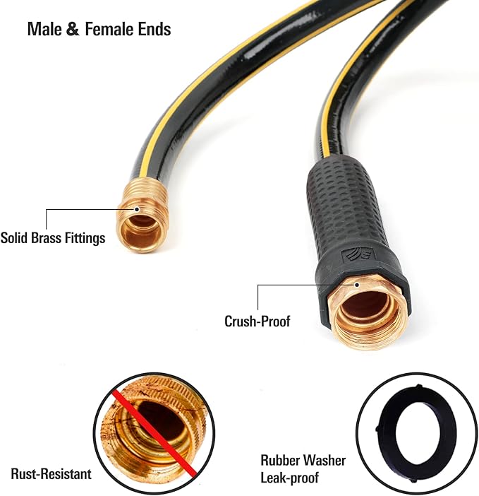 Solution4Patio Short Leader Garden Hose 3/4 in. x 10 ft. -Heavy Duty Durable Flexible Lightweight Water Pipe -Brass Aluminum Ends for Household & Commercial -Kink Free, Leakproof, Male/Female Fittings