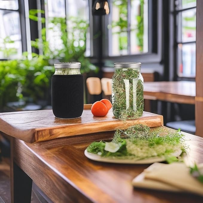 Lulonpon Sprouting Kit, One Pieces Seed Sprouting Jar Kit, Wide Mouth Quart Mason Jars with 304 Stainless Steel Screen Sprout Lids,86mm Caliber with Tray,Stand,Shading Bag and Brush,for Bean Sprouts