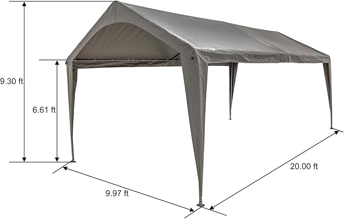 Sunnyglade 10x20 Feet Carport Replacement Top Canopy Cover with Fabric Pole Skirts and Accessories for Car Garage Shelter Tent, Dark Grey(Only Top Cover)