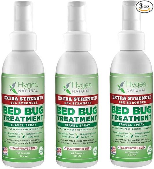 Extra Strength Bed Bug & Mite Natural Travel Spray - TSA Approved 3 oz Size - Child & Pet Friendly - Stain & Odor Free - for Hotel, Suitcase, Backpack - 66% Stronger Formula (3 pack)
