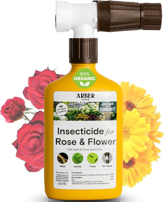 Organic Insecticide for Roses & Flowers – 16oz Ready-to-Spray Pest Control – Controls Aphids, Thrips, Japanese Beetles & More – Bee-Safe & Eco-Friendly
