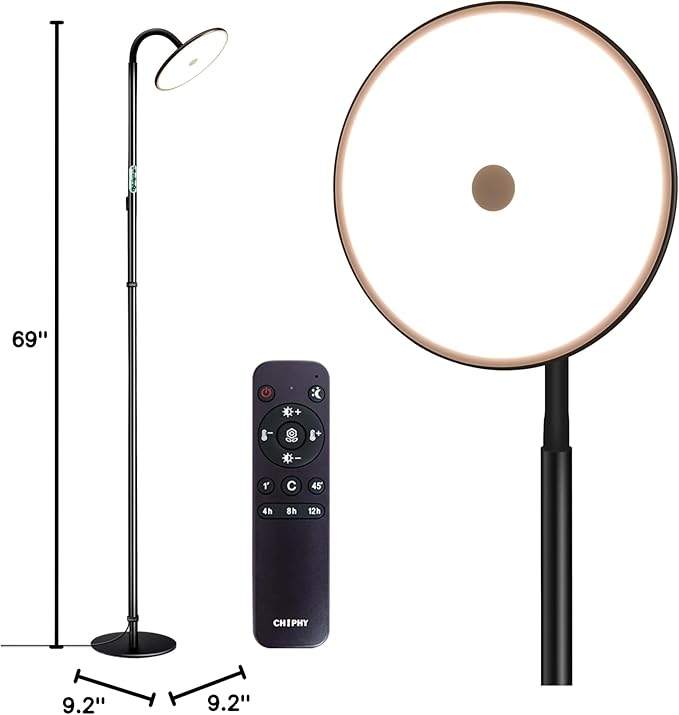 chiphy Grow Lamp, 40W Full Spectrum Grow Lights for Indoor Plants, 4H/8H/12H Timer, 2300K-6500K, 10 Dimmable Levels, 76''Height Adjustable, Remote Control, Ideal for Large Tall Plants