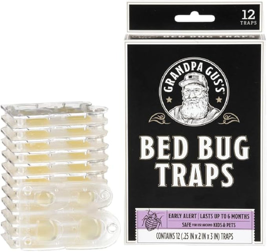 Grandpa Gus's Bed Bug Glue Traps for Home & Travel, Early Detection, Lasts up to 6 Months, Small & Discreet Patented Crush-Proof Design (Pack of 12)