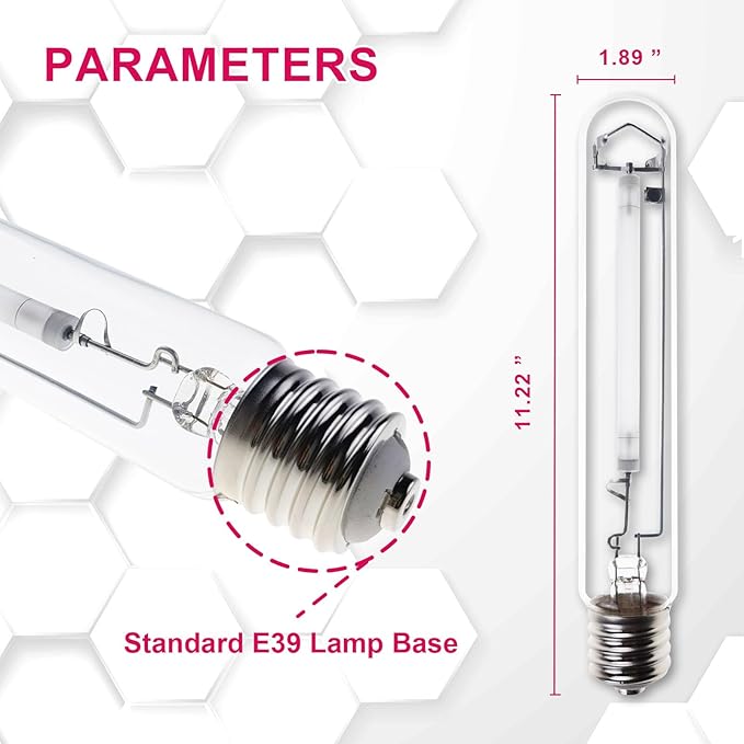HPS 400W Grow Light Bulb E39 750μmol 2000K Red Concentrated Spectrum 55000 Lumens Bloom Flowering High Pressure Sodium 2-Pack